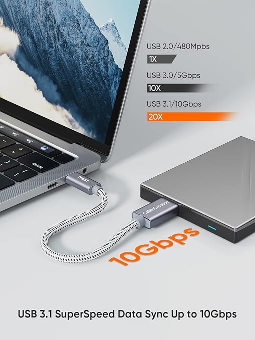 CableCreation 1FT*2 USB C to Micro B Cable,10Gbps Speed External Hard Drive Braided,USB 3.1 Type C to Micro B Work for iPhone 15 Series,Seagate WD Westgate My Passport,MacBook Pro,iPad/Tablet,Grey