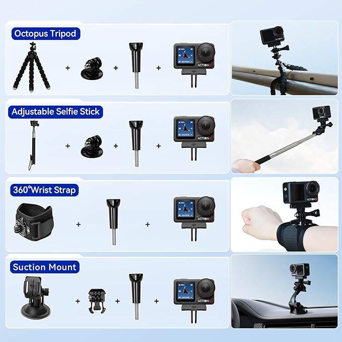 DJI Osmo Action 5 Pro Standard Combo,with 58 Piece Accessory Kit+ 64GB Card - Waterproof Action Camera with 1/1.3" Sensor, 4K/120fps Video, Action Camera 4K Ideal for Sports (Total 1 Battery)