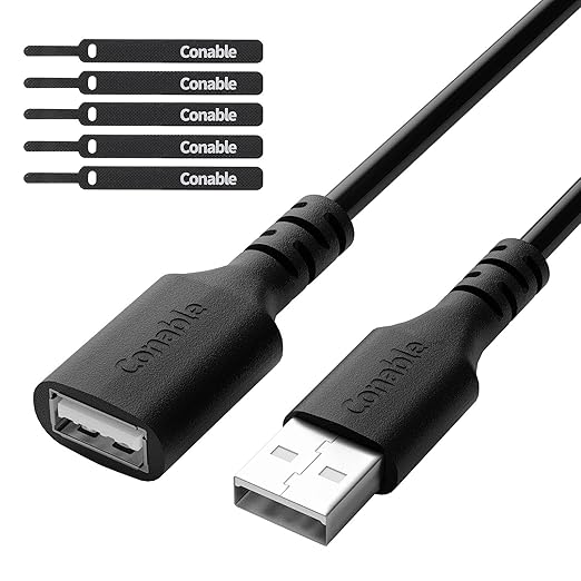 3 Pack USB Extension Cable 15 FT, USB 2.0 Type A Male to Female Extender Cord Adapter, Compatible with Printer, Keyboard, Mouse, Flash Drive, Hard Drive, Controller, Black Cable with 5 Cable Ties