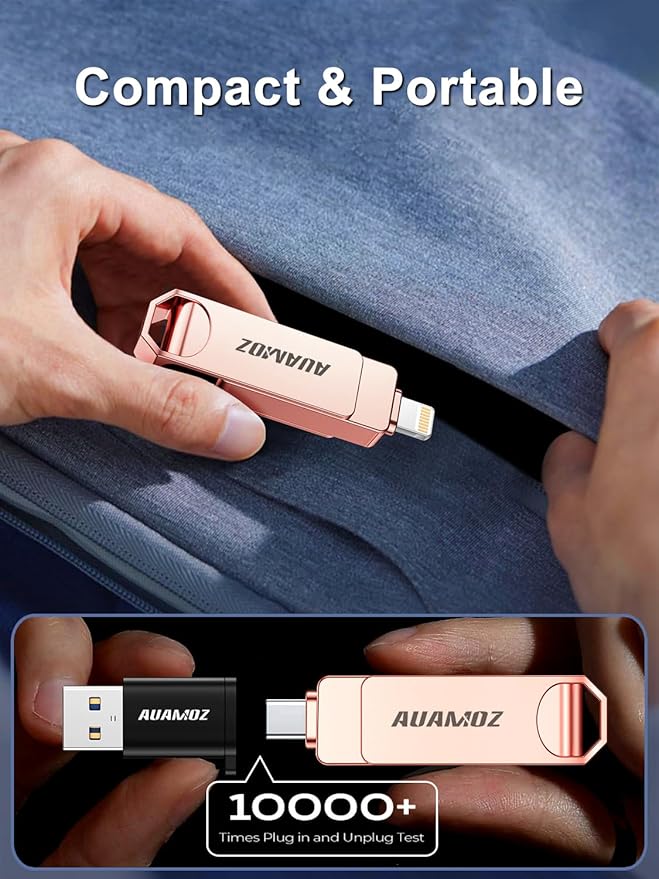256GB Flash Drive Intended for iPhone, Memory Stick Storage Files Photos Videos Backup, Compatible with iPhone iPad Android PC, Plug and Play, No Application Required (Rose Gold)