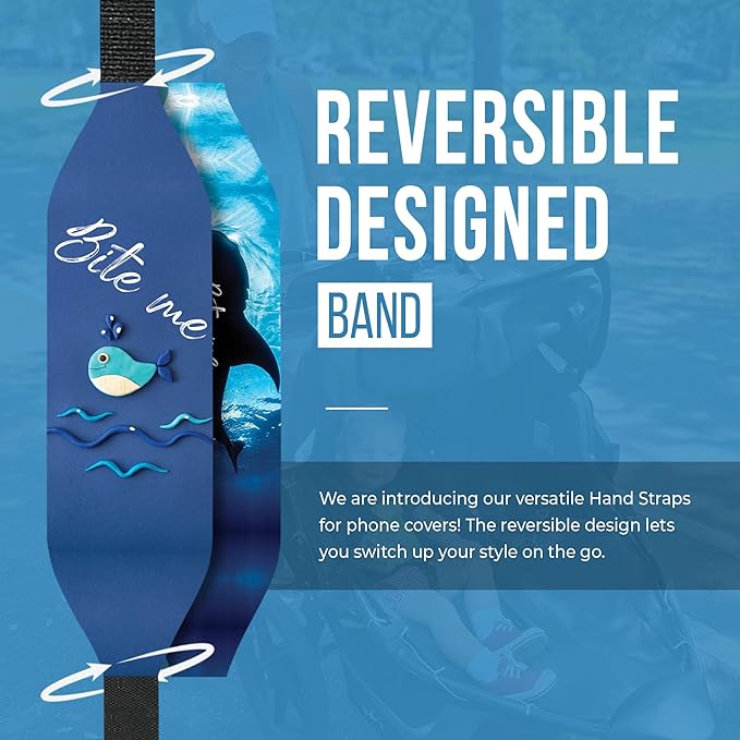 Phone Grip Strap - Reversible Finger Holder for Phone Back, Customizable Anti-Slip Design, Wireless Charging Compatible Detachable Holder for iPhone - Shark Bites