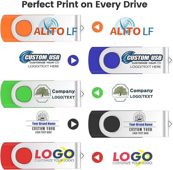 ABLAZE Custom Flash Drive 128MB 100 Pack, Personalized USB Drives Custom USB 2.0 Thumb Drives 100 Pack Memory Stick (Mixcolors)
