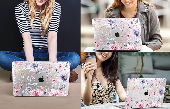 CISSOOK Flower Case for MacBook Air 13 Inch A2337 M1 A2179 A1932 Model 2021-2018 Released, Plastic Floral Cover with Keyboard Cover Protector for MacBook Air 13 with Touch ID，Flowers Watercolor