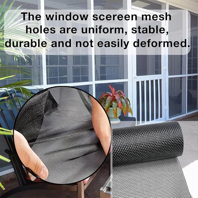 Window Screens Replacement, Cuttable Fiberglass Roll Screens Door Mesh, Repair Screens Net DIY Screening Mesh Netting Black for Windows, Door, Pool, Porch,Patio (60inch*50ft)