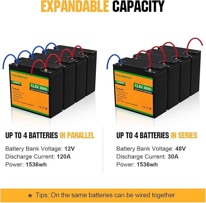 ECO-WORTHY 12V 30Ah LiFePO4 Lithium Battery, 4000+ Deep Cycle Rechargeable Battery with BMS for Ham Radio, Fish Finder, Kids Scooters, Power Wheels, Trolling Motor, Replacement of 12V 35AH SLA