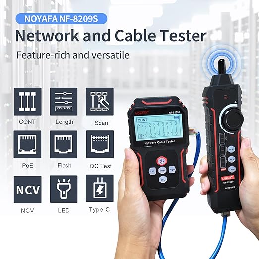 NOYAFA NF-8209S Network Cable Tester, Ethernet Cable Tester with PoE,NCV,Cable Length Test,Port Flashing,Multi-Function Trouble-Free Line Scan Mode,CAT5,CAT6 Line Tracer,LAN Network Cable Tracer Kit