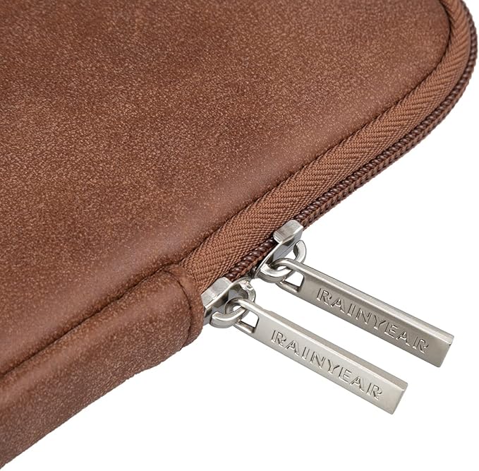 RAINYEAR 16 Inch Laptop Sleeve PU Suede Leather Case Protective Padded Zipper Cover Water Resistant Carrying Bag Compatible with 16" MacBook Pro/Max A2780 A2991 A3403 A3186 A2141 A2485 (Brown)