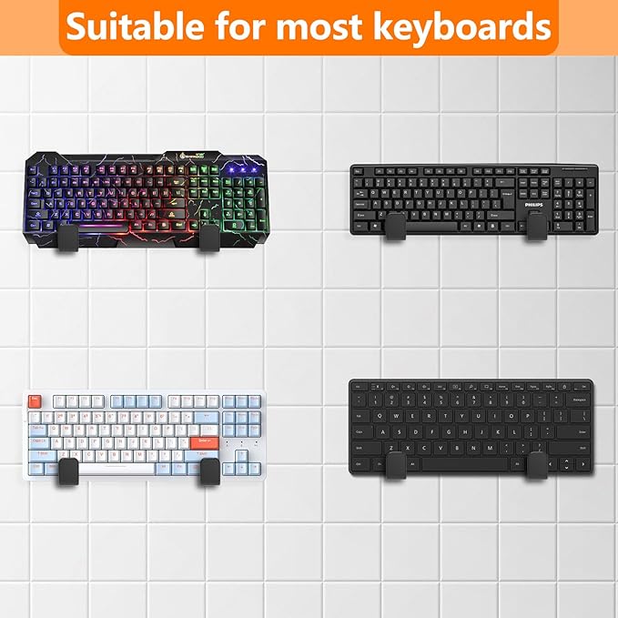 2-in-1 Keyboard Wall Mount - Metal Hanger with Adhesive & Screws, Fits Mechanical Keyboards Up to 3cm Thick