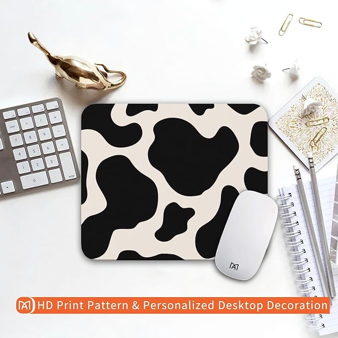 Square Mouse Pad Black Cow Print,Personalized Premium-Textured Custom Mouse Mat Design,Washable Mousepad Cloth,Non-Slip Rubber Base Computer Mouse Pads for Wireless Mouse