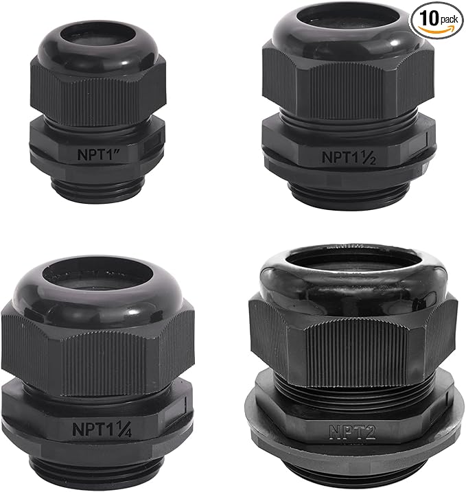 Cable Glands-PENGLIN 10PCS NPT Nylon Cable Connector 1-1/4", 1-1/2'', 1'',2'', Strain Relief Cord Connector With Gaskets, IP68 Waterproof Adjustable Locknut