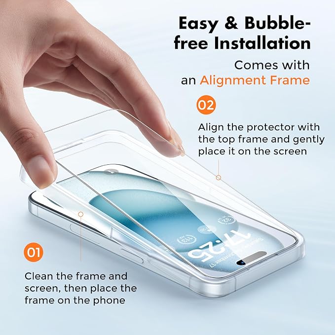 UNBREAKcable 2-Pack Screen Protector for iPhone 15 Plus, Double Shatterproof Tempered Glass [Easy Installation Frame] [9H Hardness] [99.99% HD Clear] [Case Friendly] for iPhone 6.7 inch