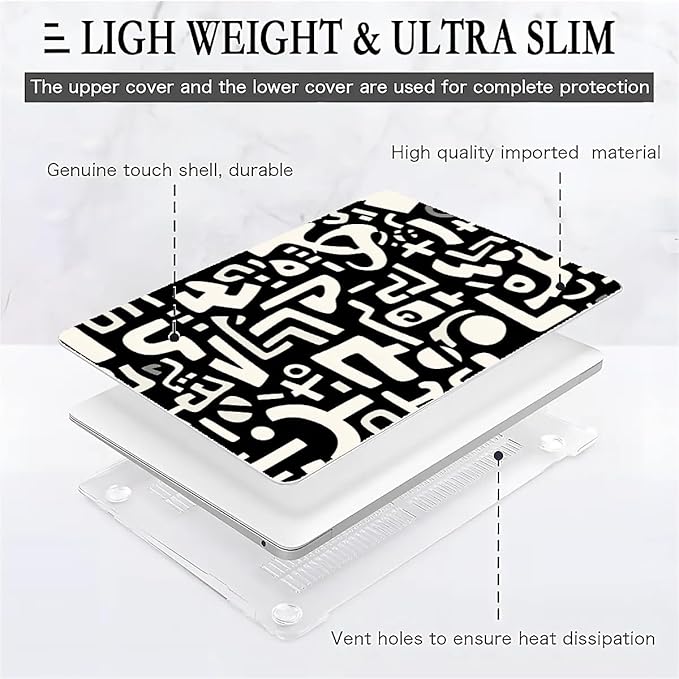 Compatible with MacBook Air 13.3 13.6 Inch Case 2022 2021 2020 2019 Plastic Hard Shell Case Cover,13.6 Air (A2681) M2 2022, Black and White Letters