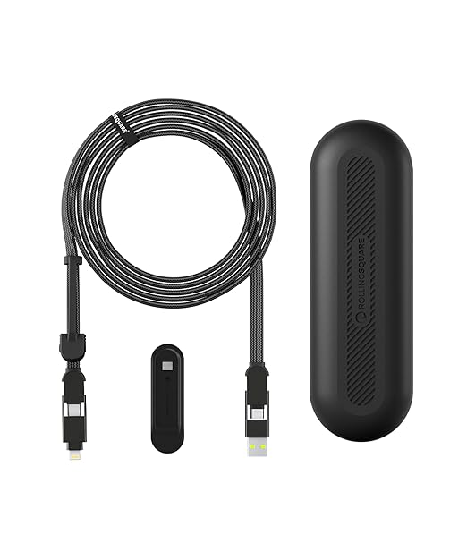 Rolling Square, inCharge XL, 6-in-1 Multi Charging Cable, 100W Ultra-Fast Charging Power, 10 Ft/3m, Urban Black
