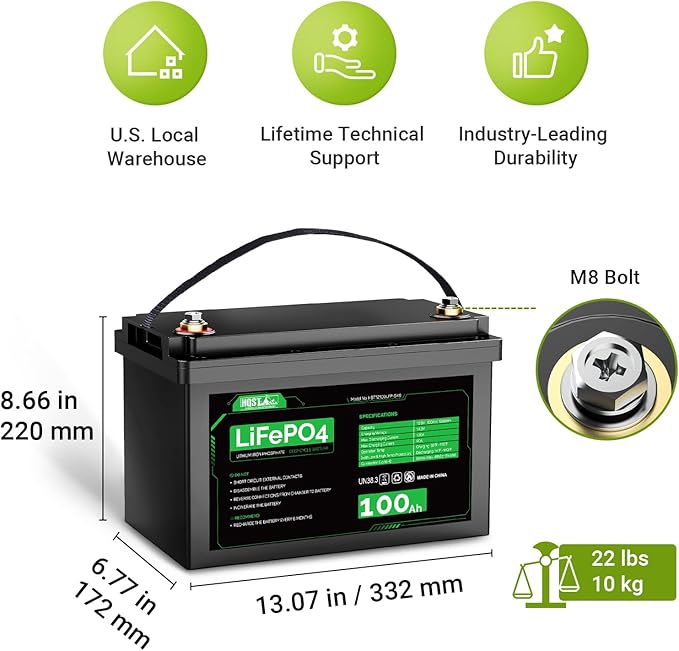 HQST LiFePO4 Battery 100ah Lithium Battery, 12V Lithium Iron Phosphate Battery Deep Cycle Marine Battery, 10 Year Lifetime with Low & High Temp Protection for RV, Trolling Motor, Boat-4 Pack