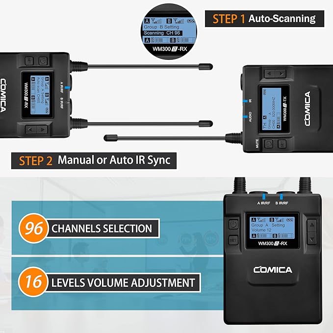 Dual Wireless Lavalier Microphone System,Comica CVM-WM300A UHF 96 Channel Professional Lapel Lav Microphone for DSLR Canon Nikon Sony Camera XLR Camcorder Youtube Interview TV Video Recording(2TX+1RX)