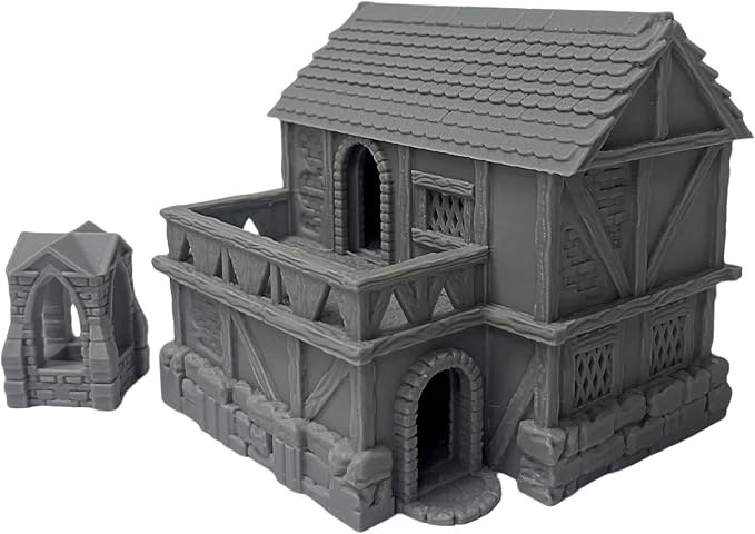 Paintable Tabletop Miniature Little Town Building Terrains Compatible with RPG War Games - 18mm Scale Dioramas Building Set Scenery with Medieval Architecture Style by HAUTICO (HVillageHouses7-1)