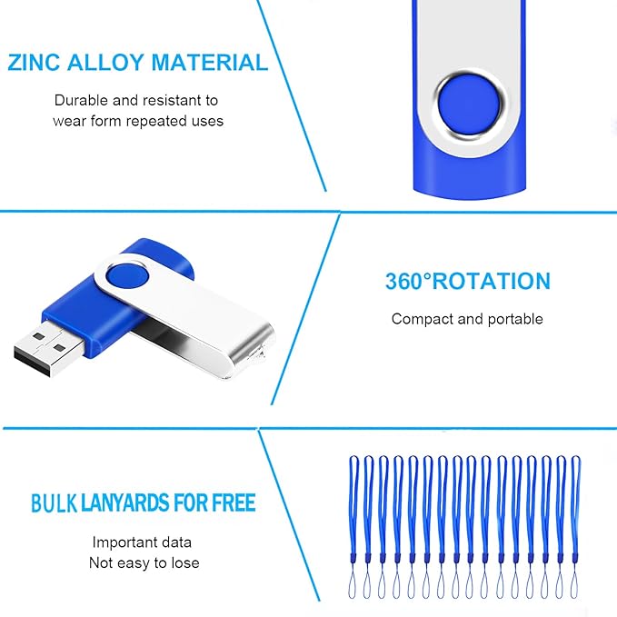 EASTBULL 50 Pack 4GB Bulk Flash Drives Pack USB 2.0 Thumb Drives Pack 4GB Bulk USB Drive (Blue, 50 Units)