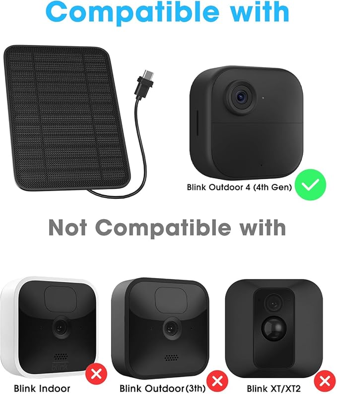 5W Solar Panel for Blink Camera Outdoor, Solar Panel Charger Compatible with Blink Outdoor 4 (4th Gen) Camera, Solar Panel w/Battery for Blink Camera, 9.8ft Cable Rubber Plug IP65 Waterproof, 1 Pack