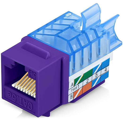 Everest 45° Angled RJ45 Cat5e Keystone Jacks 10-Pack in Purple - Slim Profile Female RJ45 Connectors - Cat 5e Keystone Jack - Compatible with 45° Angled Speed Termination Tool - 45Term (B0BL3GS7ZY)