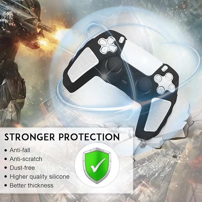 SIKEMAY Anti-Slip PS5 Controller Skin, Soft Thicken Non-Slip Studded Silicone Gel Grip Protective Cover Case for PlayStation 5 Controller Grip, 2 Pack with 8 x Thumb Grip Caps