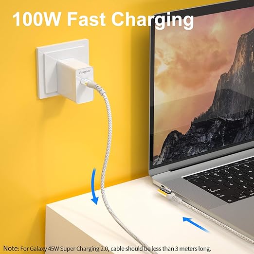 Fasgear 100W USB C to Type C 90 Degree Cable 10ft, USB 3.1 Gen 2 10Gbps Data 5A Power Delivery (PD) with Emarker Compatible for Link,VR Headset,PD Docking Station,HHD,MacBook,4K Displays, Grey