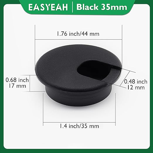 5 Pcs Desk Grommet 1-3/8" / 35 mm, Desk Cord Hole Cover, Cable Grommet ABS Plastic, Desk Hole Grommet for Home & Office Pc, Detachable Cable Cord Organizer-Black