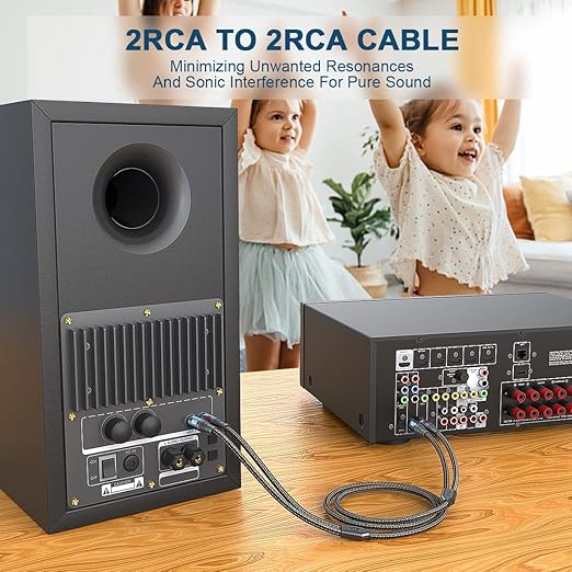 RCA Cable Subwoofer Cable 2RCA Male to 2RCA Male Stereo Audio Cable RCA Splitter 24K Gold-Plated Nylon Braided Double Shielded Digital Analogue Supports Amplifiers,Home Theater,Hi-Fi System(3.3ft/1m)