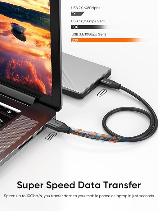 CableCreation USB C to USB A Cable 1FT,USB 3.1 USB 3.2 Gen2 10Gbps USB A to C Data Cable, Android Auto Cord 3A for USB C External SSD MacBook Pro iPad S21, iPhone 16/15 Pro Max Plus,0.3m