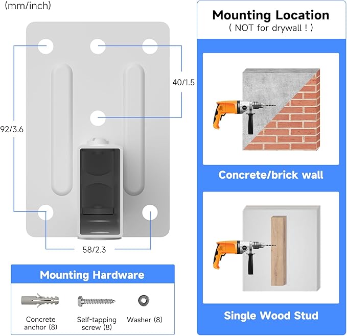 suptek Dual Side Clamping Bookshelf Speaker Wall Mounting Bracket for Large Surrounding Sound Speakers, Hold Up to 55 lbs, White (SPM201W)