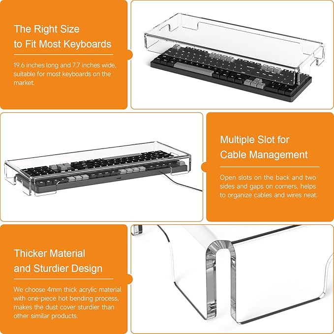 BEEGO Mechanical Computer Keyboard Cover - 2PCS Clear Acrylic Keyboard Cover Keyboard Dust Cover Mechanical Keyboard Cover Full Size Keyboard Protector