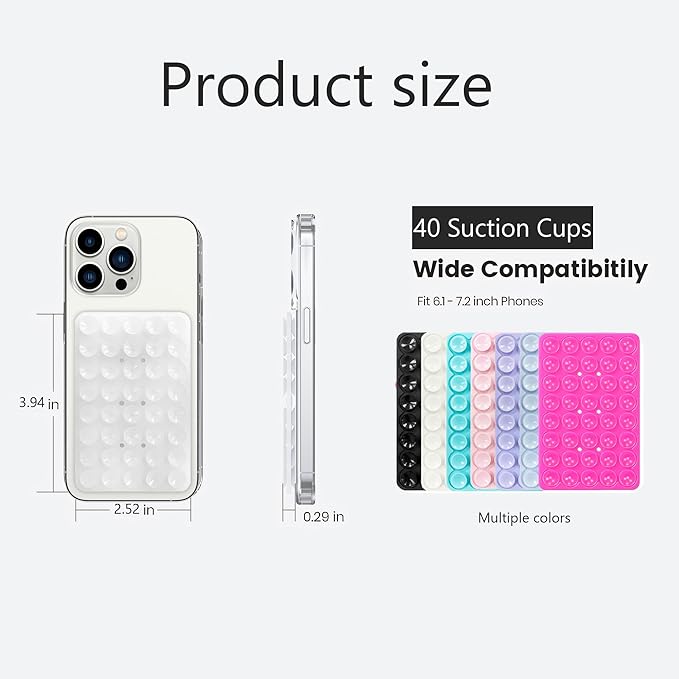 Silicone Double-Sided Suction Phone Grip Detachable Mount - Car Dashboard/Shower Phone Holder, Hands-Free For Selfies & Videos, TikTok/ASMR/Yoga - iphone & Android Compatible (3.94"x2.5",Baby Pink）