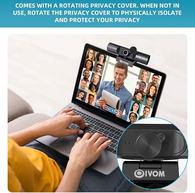Webcam With Microphone and Speaker, 1080P Web Camera for Desktop Computer Laptop, USB With Physical Privacy Cover, Plug and Play, Streaming, Wide Angle 3 in 1
