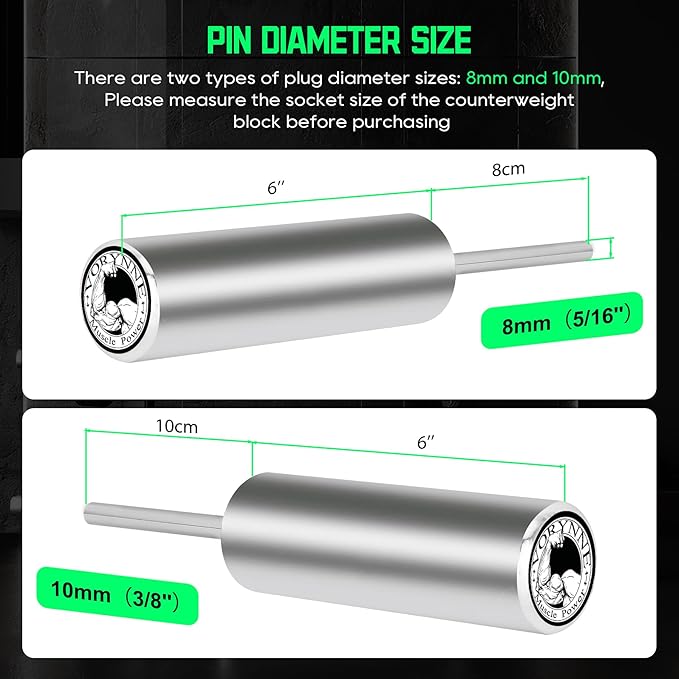 Weight Stack Pin Extender for Gym Cable Machine & Home Gym, Ø10 mm ＆ Ø8 mm, Allowing Additional Olympic Weight Plates, Made of Durable Steel for Secure and Long-Lasting Use
