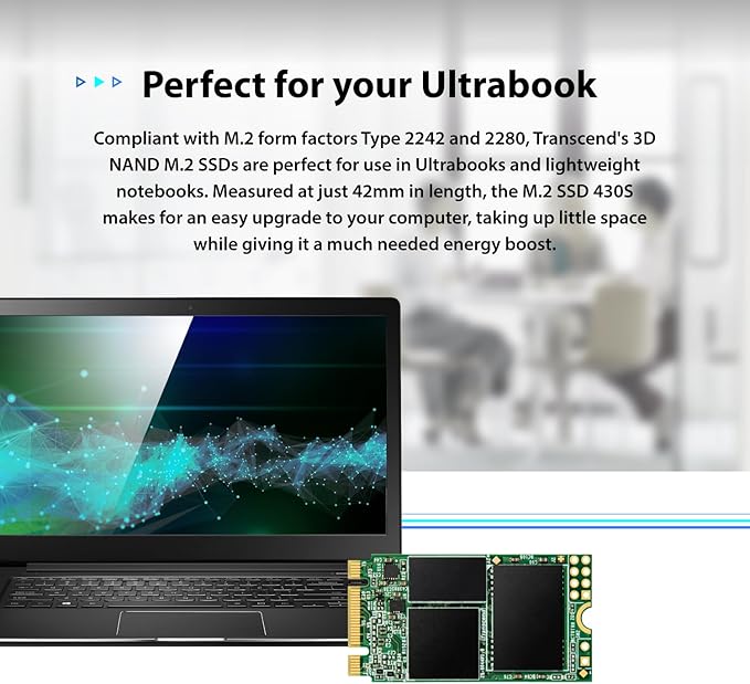Transcend 512GB M.2 2242 SATA III SSD with Dram Cache, Up to 560MB/s, Compatible w/Ultrabook/Laptop/PC/Desktop, 3D TLC NAND Flash Internal Solid State Drive, LDPC Error Correction, SLC Cache, B+M Key