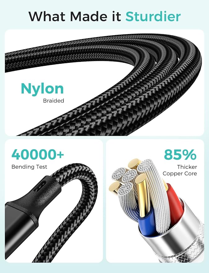 Travel Essentials Multi Charging Cable for Watch Charger 4 in 1 Fast Charger Camping Essentials USB C/L/Micro Compatible with Watch Series 10-1/SE/Ultra Phone 16 15/Galaxy Android-4FT/Black