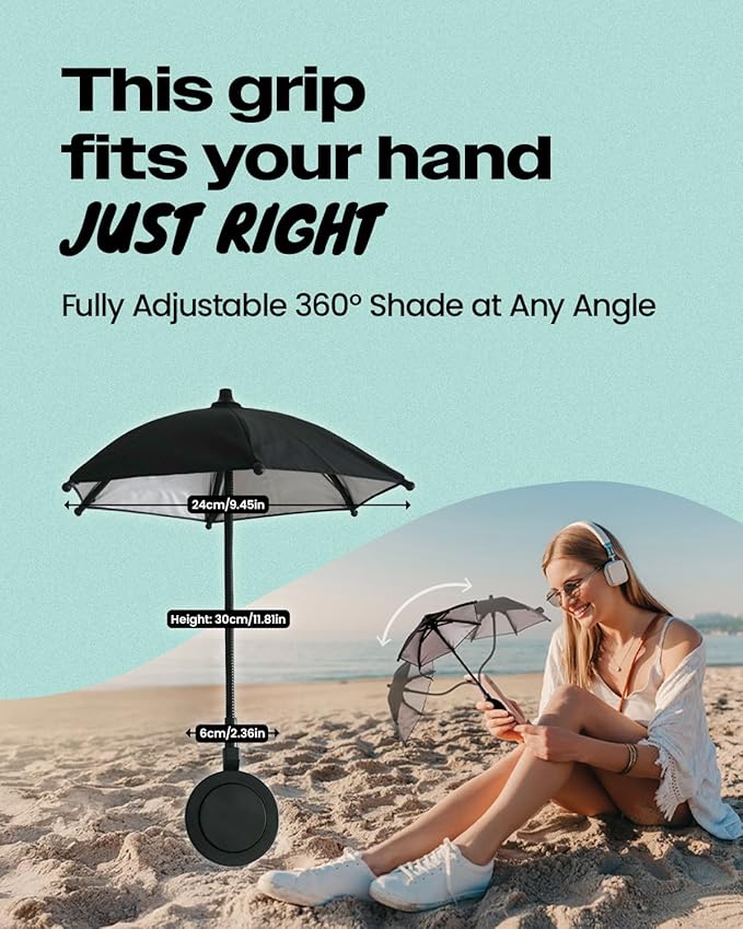 3 in 1 Magnetic Umbrella Sunshade Collapsible Expandable Phone Grip & Stand - Elegant Magsafe Compatible Phone Holder for Secure Grip and Hands-Free Viewing (Pink)