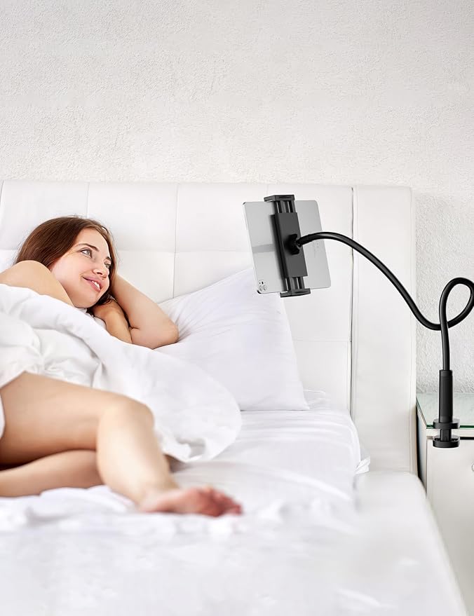 Flexible Gooseneck Tablet Holder, 360° Adjustable Phone Mount with Sturdy Clamp for Desk/Bed/Kitchen, Compatible with iPad Air Pro Mini iPhone/Samsung Galaxy Tabs/Nintendo Switch/4.7~12.9"