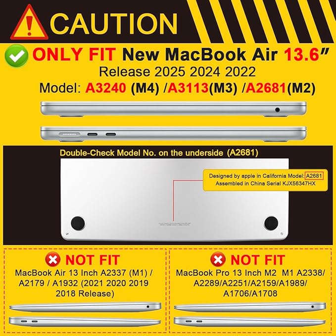 Batianda for M4 MacBook Air 13.6 inch Case 2025 2024 2022 Release Model A3240 A2681(M2) A3113(M3), Heavy Duty Shockproof Protective Hard Shell with Fold Kickstand & Keyboard Cover, Gray