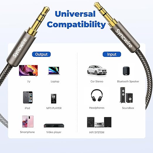 SYNCWIRE 3.5mm Nylon Braided Aux Cable (6.6ft/2m,Hi-Fi Sound), Audio Auxiliary Input Adapter Male to Male Cord for Headphones, Car, Home Stereos, Speaker, iPhone, iPad, iPod, Echo & More – Gold Brown