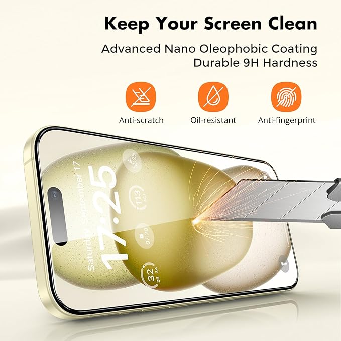 UNBREAKcable 2-Pack Screen Protector for iPhone 16 / iPhone 15, Double Shatterproof Tempered Glass [Easy Installation] [9H Hardness] [99.99% HD Clear] [Case Friendly] for iPhone 6.1 inch