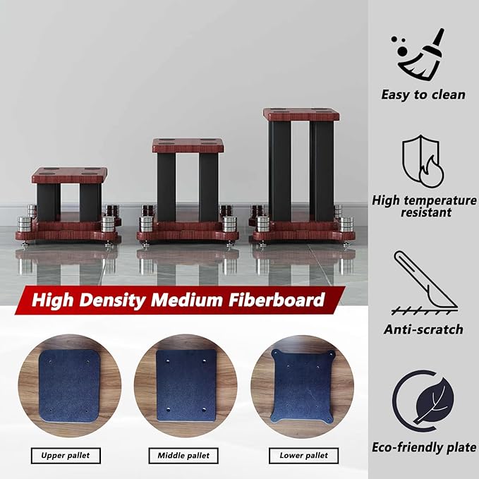 A Pair of Universal Speaker Stands, Heavy Duty Speaker Stands Holds Bookshelf Speaker Satellite Speaker Large Speaker, Vibration-Absorbing MDF Design, Holds 88lbs Speaker (Teak, 40cm/15.7in)