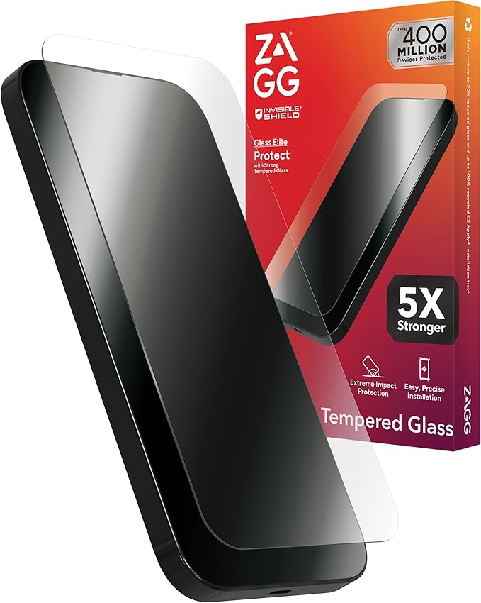 ZAGG InvisibleShield Glass Elite iPhone 15 Pro Max Screen Protector - 5X Stronger with Reinforced Edges, Scratch & Smudge-Resistant Surface, Easy to Install