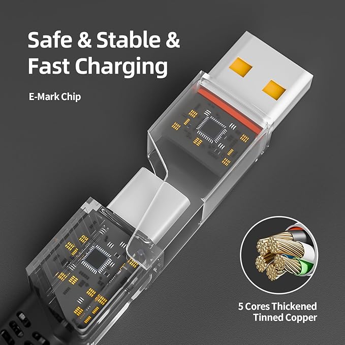 4 in 1 Charging Cable Fast Charging 65W, USB C Cable 4-in-1 USB Multi Charging Cable with E-Mark Chip, Multiple iPhone Charger Cord for iPhone 16/15/14/13 Series/Pad/Android/Tablets and More(4FT)