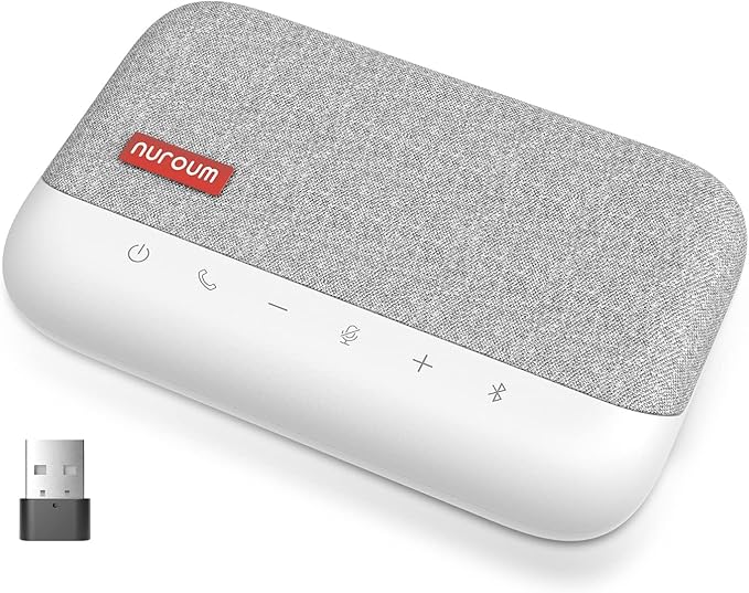 NUROUM A15 Bluetooth Conference Speaker and Microphone, 360° Voice Pick up & Noise Canceling Computer Speakerphone with 4 MEMS Mics, Daisy Chain, w/Dongle, USB Plug & Play