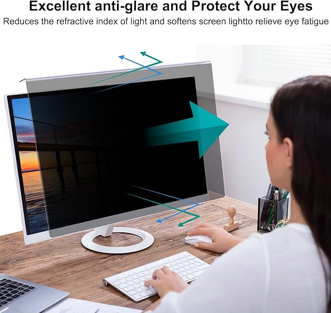 2 Pack Computer Privacy Screen Shield Compatible for 21.5/22 Inch 16:9 Widescreen Desktop Monitor - Anti Glare & Blue Light Filter - Hanging Design for Easy On/Off