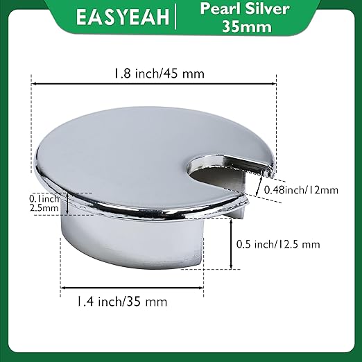 2 Pcs Desk Grommet 1-3/8" / 35 mm, Desk Cord Hole Cover, Cable Grommet Metal Zinc Alloy Materilal, Desk Hole Grommet for Home & Office Pc, Detachable Cable Cord Organizer-Bright Silver