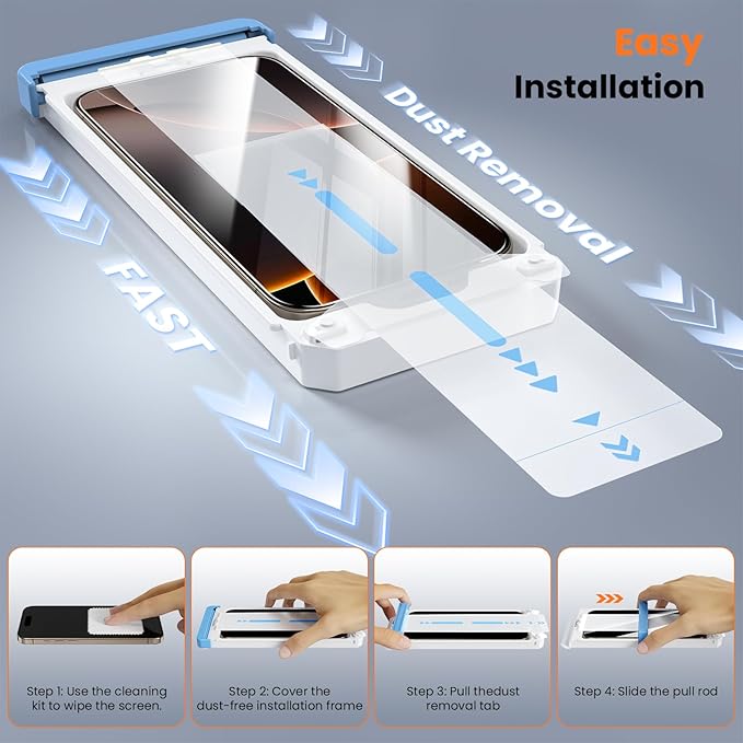 Screen Protector for iPhone 15Plus/16Plus/14Pro Max Military Grade Tempered Glass Auto-Alignment OneTouch Kit Cell Phone Accessories Bubble Free Case Friendly Auto Dust-Removal Easy Install [1 Pack]