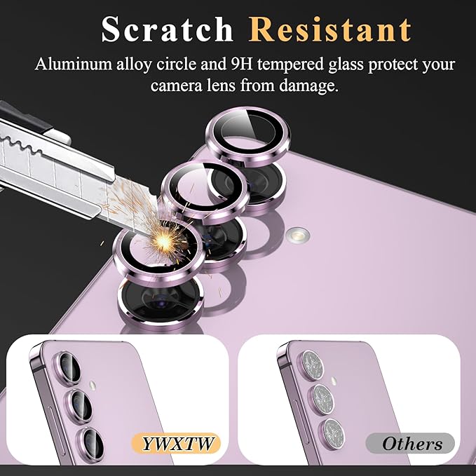 YWXTW Camera Lens Protector for Samsung Galaxy S24 / S23 / S23 Plus, [NOT for S24 Plus] 9H Tempered Glass Metal Individual Ring Camera Screen Protector for S24 Accessories (Lavender)