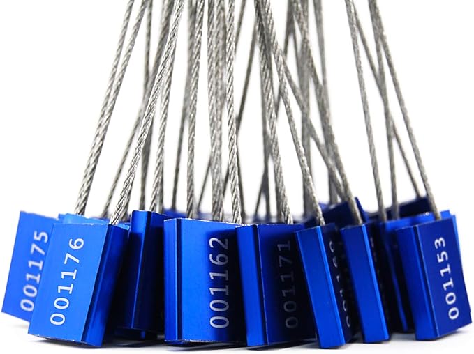 Leadseals(R) 500 Blue Steel Cable Seals Metal Security Tag Numbered Truck Trailer Seal Anti-Tamper Pull-Tite Security Seal Aluminum Body Transport Shipping Seal Self-Locking Safety Ties ISO 17712