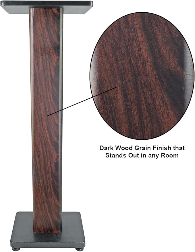 Rockville RHTSD 36" Bookshelf Speaker Stands, Dark Wood Grain, Dual Top Plates, Sand-Fillable Design, 60 lbs Capacity, for Home Theater and Studio Audio